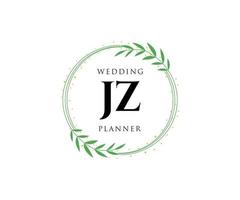 Colección de logotipos de monograma de boda con letras iniciales jz, plantillas florales y minimalistas modernas dibujadas a mano para tarjetas de invitación, guardar la fecha, identidad elegante para restaurante, boutique, café en vector