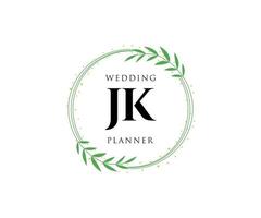 JK Initials letter Wedding monogram logos collection, hand drawn modern minimalistic and floral templates for Invitation cards, Save the Date, elegant identity for restaurant, boutique, cafe in vector