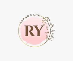 Initial RY feminine logo. Usable for Nature, Salon, Spa, Cosmetic and Beauty Logos. Flat Vector Logo Design Template Element.