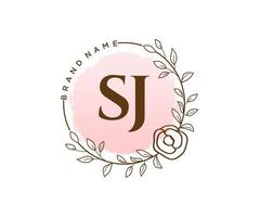 logotipo femenino inicial sj. utilizable para logotipos de naturaleza, salón, spa, cosmética y belleza. elemento de plantilla de diseño de logotipo de vector plano.