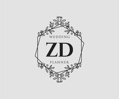 colección de logotipos de monograma de boda con letras iniciales zd, plantillas florales y minimalistas modernas dibujadas a mano para tarjetas de invitación, guardar la fecha, identidad elegante para restaurante, boutique, café en vector