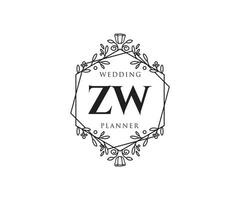 ZW Initials letter Wedding monogram logos collection, hand drawn modern minimalistic and floral templates for Invitation cards, Save the Date, elegant identity for restaurant, boutique, cafe in vector