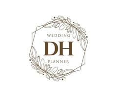 colección de logotipos de monograma de boda con letras iniciales dh, plantillas florales y minimalistas modernas dibujadas a mano para tarjetas de invitación, guardar la fecha, identidad elegante para restaurante, boutique, café en vector