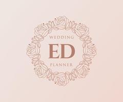 colección de logotipos de monogramas de boda con letras iniciales ed, plantillas florales y minimalistas modernas dibujadas a mano para tarjetas de invitación, guardar la fecha, identidad elegante para restaurante, boutique, café en vector