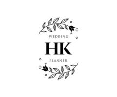 colección de logotipos de monograma de boda con letras iniciales hk, plantillas florales y minimalistas modernas dibujadas a mano para tarjetas de invitación, guardar la fecha, identidad elegante para restaurante, boutique, café en vector