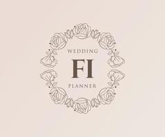 FI Initials letter Wedding monogram logos collection, hand drawn modern minimalistic and floral templates for Invitation cards, Save the Date, elegant identity for restaurant, boutique, cafe in vector