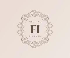 colección de logotipos de monogramas de boda con letras iniciales fi, plantillas florales y minimalistas modernas dibujadas a mano para tarjetas de invitación, guardar la fecha, identidad elegante para restaurante, boutique, café en vector