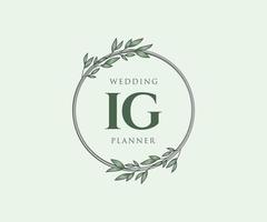 IG Initials letter Wedding monogram logos collection, hand drawn modern minimalistic and floral templates for Invitation cards, Save the Date, elegant identity for restaurant, boutique, cafe in vector