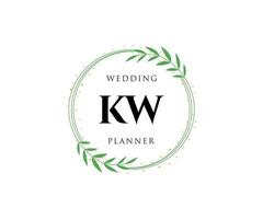 colección de logotipos de monograma de boda con letras iniciales kw, plantillas florales y minimalistas modernas dibujadas a mano para tarjetas de invitación, guardar la fecha, identidad elegante para restaurante, boutique, café en vector