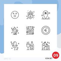 User Interface Pack of 9 Basic Outlines of business green banking grasses placeholder Editable Vector Design Elements