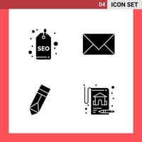 4 Icon Pack Solid Style Glyph Symbols on White Background. Simple Signs for general designing. vector