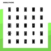 25 conjunto de iconos de teléfono móvil plantilla de ilustración de vector de icono de glifo sólido para ideas web y móviles para empresa comercial