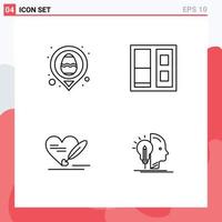 Line Pack of 4 Universal Symbols of easter heart map door user Editable Vector Design Elements