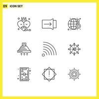 conjunto de 9 iconos de interfaz de usuario modernos símbolos signos para noticias contaminación por humo escape cocina elementos de diseño vectorial editables vector