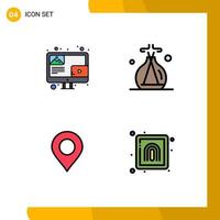 Mobile Interface Filledline Flat Color Set of 4 Pictograms of blog pin screen spa crime Editable Vector Design Elements
