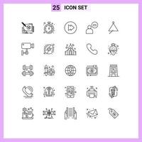 25 Universal Line Signs Symbols of sound instrument forward audio user Editable Vector Design Elements