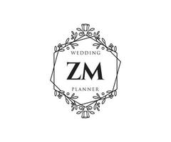 colección de logotipos de monograma de boda con letras iniciales zm, plantillas florales y minimalistas modernas dibujadas a mano para tarjetas de invitación, guardar la fecha, identidad elegante para restaurante, boutique, café en vector