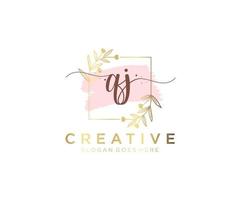 Initial QJ feminine logo. Usable for Nature, Salon, Spa, Cosmetic and Beauty Logos. Flat Vector Logo Design Template Element.