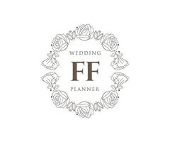 Colección de logotipos de monograma de boda con letras iniciales ff, plantillas florales y minimalistas modernas dibujadas a mano para tarjetas de invitación, guardar la fecha, identidad elegante para restaurante, boutique, café en vector