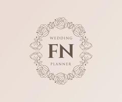 FN Initials letter Wedding monogram logos collection, hand drawn modern minimalistic and floral templates for Invitation cards, Save the Date, elegant identity for restaurant, boutique, cafe in vector