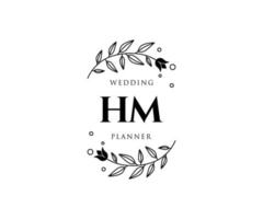 HM Initials letter Wedding monogram logos collection, hand drawn modern minimalistic and floral templates for Invitation cards, Save the Date, elegant identity for restaurant, boutique, cafe in vector