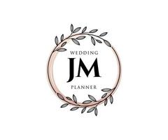 JM Initials letter Wedding monogram logos collection, hand drawn modern minimalistic and floral templates for Invitation cards, Save the Date, elegant identity for restaurant, boutique, cafe in vector