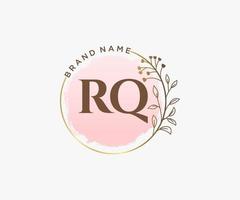 Initial RQ feminine logo. Usable for Nature, Salon, Spa, Cosmetic and Beauty Logos. Flat Vector Logo Design Template Element.