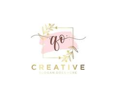 Initial QO feminine logo. Usable for Nature, Salon, Spa, Cosmetic and Beauty Logos. Flat Vector Logo Design Template Element.