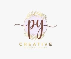 Initial PY feminine logo. Usable for Nature, Salon, Spa, Cosmetic and Beauty Logos. Flat Vector Logo Design Template Element.