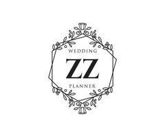 colección de logotipos de monograma de boda con letras iniciales zz, plantillas florales y minimalistas modernas dibujadas a mano para tarjetas de invitación, guardar la fecha, identidad elegante para restaurante, boutique, café en vector