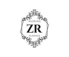 colección de logotipos de monograma de boda con letras iniciales zr, plantillas florales y minimalistas modernas dibujadas a mano para tarjetas de invitación, guardar la fecha, identidad elegante para restaurante, boutique, café en vector