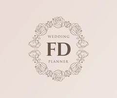FD Initials letter Wedding monogram logos collection, hand drawn modern minimalistic and floral templates for Invitation cards, Save the Date, elegant identity for restaurant, boutique, cafe in vector