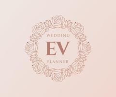 colección de logotipos de monograma de boda con letras iniciales ev, plantillas florales y minimalistas modernas dibujadas a mano para tarjetas de invitación, guardar la fecha, identidad elegante para restaurante, boutique, café en vector