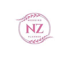 NZ Initials letter Wedding monogram logos collection, hand drawn modern minimalistic and floral templates for Invitation cards, Save the Date, elegant identity for restaurant, boutique, cafe in vector