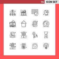 Editable Vector Line Pack of 16 Simple Outlines of human mind positive stock optimistic gadget Editable Vector Design Elements