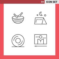 paquete de 4 signos y símbolos de colores planos de línea de relleno modernos para medios de impresión web, como la transmisión de carpa de desfile de dvd de batería, elementos de diseño de vectores editables