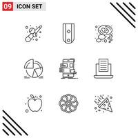 9 Thematic Vector Outlines and Editable Symbols of pie chart statistics rank pie bubble Editable Vector Design Elements