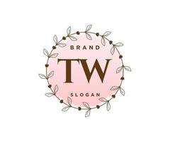 Initial TW feminine logo. Usable for Nature, Salon, Spa, Cosmetic and Beauty Logos. Flat Vector Logo Design Template Element.