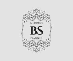 colección de logotipos de monogramas de boda con letras iniciales bs, plantillas florales y minimalistas modernas dibujadas a mano para tarjetas de invitación, guardar la fecha, identidad elegante para restaurante, boutique, café en vector