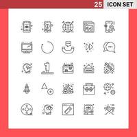 Mobile Interface Line Set of 25 Pictograms of seo mobile multimedia search web Editable Vector Design Elements