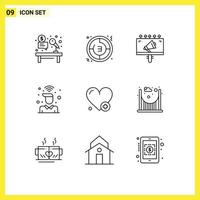 Pack of 9 creative Outlines of user on clock desk billboard Editable Vector Design Elements