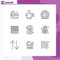 Set of 9 Modern UI Icons Symbols Signs for folders database clocks data files Editable Vector Design Elements