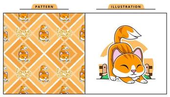 gráfico vectorial ilustrativo de un gato adorable con un patrón decorativo sin fisuras vector