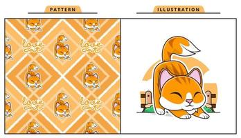 Illustration Vector Graphic of Adorable Cat with Decorative Seamless Pattern