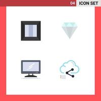 Set of 4 Vector Flat Icons on Grid for box computer logistic jewel device Editable Vector Design Elements