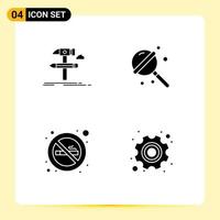 Modern Set of 4 Solid Glyphs and symbols such as build cigarette tool lollipop sign Editable Vector Design Elements