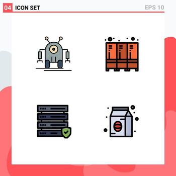 Editable Vector Line Pack of 4 Simple Filledline Flat Colors of human security technology locker bean Editable Vector Design Elements