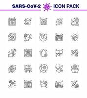Corona virus 2019 and 2020 epidemic 25 line icon pack such as sanitizer soap scale virus particle viral coronavirus 2019nov disease Vector Design Elements