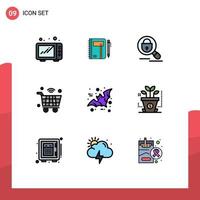 Group of 9 Modern Filledline Flat Colors Set for iot internet pen cart lock Editable Vector Design Elements