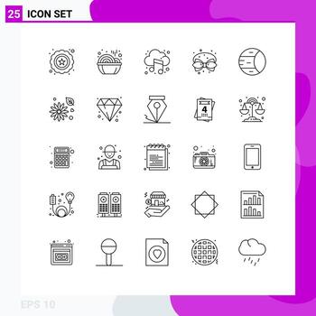 Mobile Interface Line Set of 25 Pictograms of science ribbon cloud decoration bow Editable Vector Design Elements